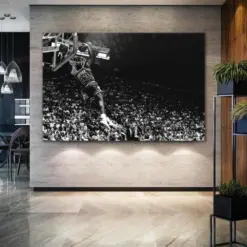 Michael Jordan Legend Dunk Basketball Black White Roll Up Canvas Stretched Canvas Art Framed Wall Art Painting