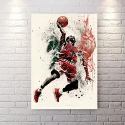 Michael Jordan Poster Splashy Paint Canvas Wrap Man Cave Kids Room Game Room Basketball Gifts