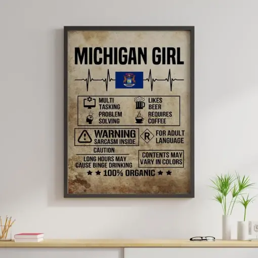 Michigan Girl 100 Organic Canvas Prints Vintage Wall Art Gifts Vintage Home Wall Decor Canvas