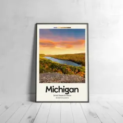 Michigan Poster - Oil Painting Technique | United States Wall Art | & Printed Travel Prints | Animalistic Home Decor