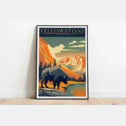 Minimalist Vintage Yellowstone National Park Travel Poster - High Quality Wall Art