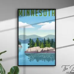 Minnesota Vintage Travel Poster Retro Style Travel Print Us States Rustic Wall Art Landmarks Aesthetic Decor Vibrant Graphic Artwork