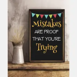 Mistakes Are Proof That You'Re Trying Classroom Teacher Poster Vintage Room Home Decor Wall Art Gifts Idea