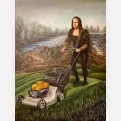 Mona Lisa Mowing The Lawn With Scenery Behind Her I Original Acrylic Painting