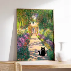 Monet Artists Garden Cat Print Claude Monet Cat Poster Cat Art Cat Gift Animal Art Floral Print Wall Art Decor