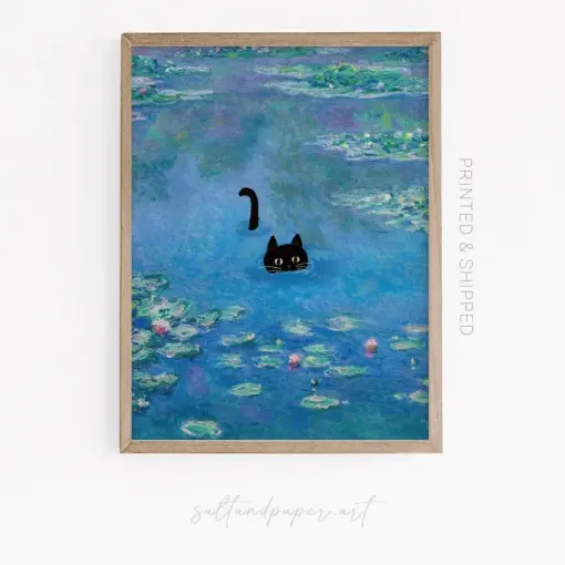 Monet Cat Cat Lovers Gift Ideas Cat Poster Funny Claude Monet Print Famous Art Prints Funny Gifts For Art Lovers Monet Water Lilies