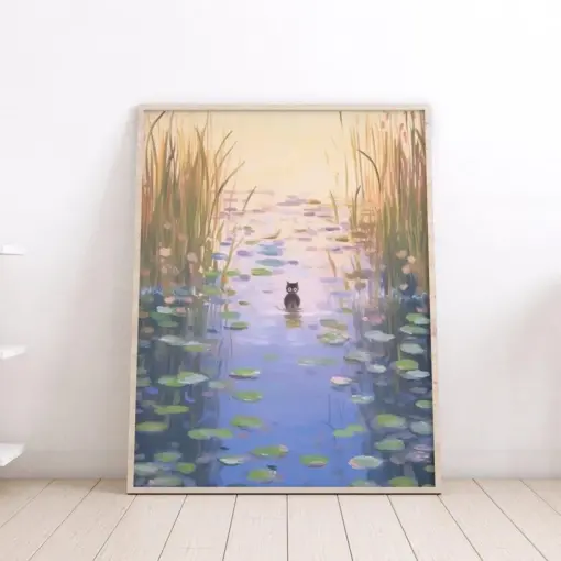 Monet Flower Garden Cat Claude Monet Cat Poster Black Cat Art Floral Print Funny Cat Print Funny Gift Home Decor Poster