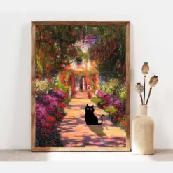 Monet Garden Cat Print Claude Monet Flowers Cat Poster Cat Art Floral Print Funny Cat Print Funny Gift Home Decor Poster