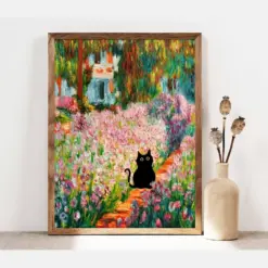 Monet Garden Cat Print Claude Monet Flowers Cat Poster Irises Cat Art Floral Print Funny Cat Print Funny Gift Home Decor Poster