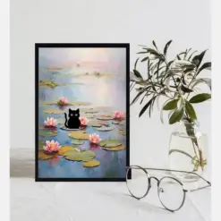 Monet Water Lily Claude Monet Cat Poster Cute Black Cat Print Henri Matinee Poster Funny Cat Art Drinkable Poster