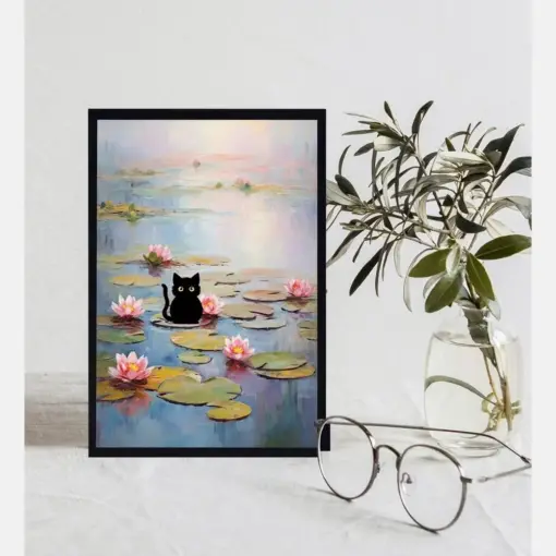 Monet Water Lily Claude Monet Cat Poster Cute Black Cat Print Henri Matinee Poster Funny Cat Art Drinkable Poster