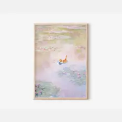 Monet Water Lily Pond Cat Poster Monet Art Print Orange Cat Print Orange Cat Gift Funny Cat Print Monet Floral Print