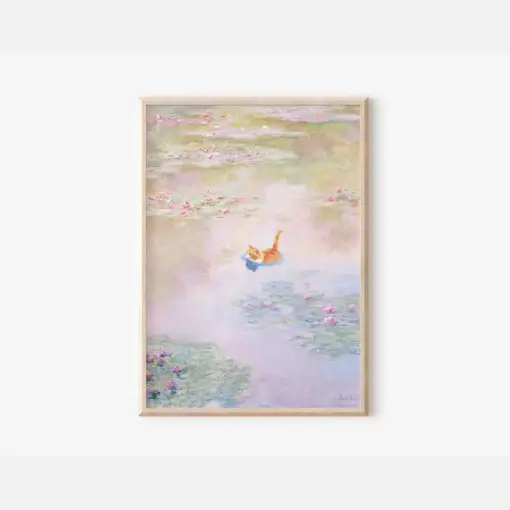 Monet Water Lily Pond Cat Poster Monet Art Print Orange Cat Print Orange Cat Gift Funny Cat Print Monet Floral Print