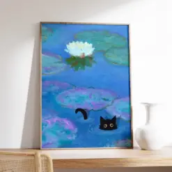 Monet Waterline Cat Print Claude Monet Cat Poster Cat Art Cat Gift Animal Art Floral Print Wall Art Decor