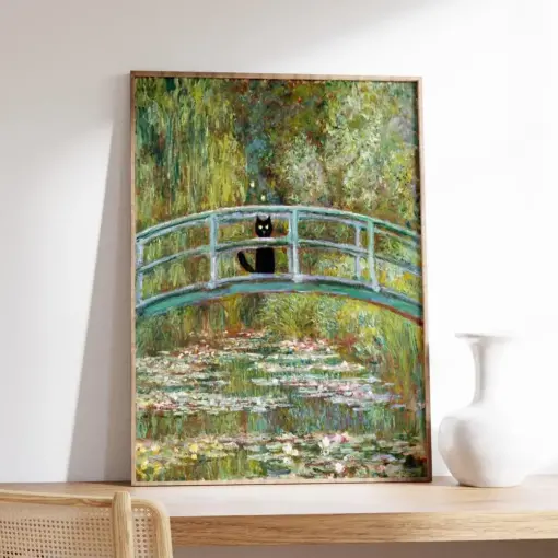 Monet Waterline Cat Print Claude Monet Cat Poster Cat Art Floral Print Wall Art Decor Cat Lover Gift