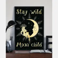 Moon And Girl Canvas Prints Stay Wild Moon Child Vintage Wall Art Gifts Vintage Home Wall Decor Canvas