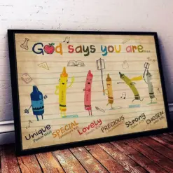 Motivational Posters For Classroom, Canvas God Says You Are Unique Special Lovely