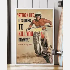 Motocross Canvas Prints Attack Life It'S Going To Kill You Anyway Vintage Wall Art Gifts Vintage Home Wall Decor Canvas