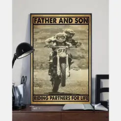 Motocross Riding Partners Father And Son Poster Vintage Room Home Decor Wall Art Gifts Idea