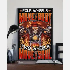 Motorbike Skull Biker Poster Two Wheels Move The Soul Vintage Room Home Decor Wall Art Gifts Idea