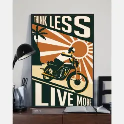 Motorcycle Canvas Prints Think Less Live More Biker Vintage Wall Art Gifts Vintage Home Wall Decor Canvas