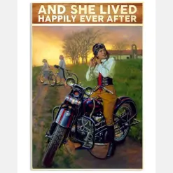 Motorcycle Girl Canvas Prints And She Lived Happily Ever After Vintage Wall Art Gifts Vintage Home Wall Decor Canvas