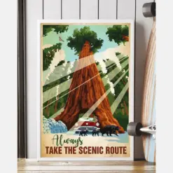 Motorhome Camping Always Take The Scenic Route Poster Vintage Room Home Decor Wall Art Gifts Idea