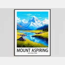 Mount Aspiring Travel Poster Mount Aspiring Print National Park Art Print Mount Aspiring Gift Mount Aspiring Wall Art Mount Aspiring Artwork