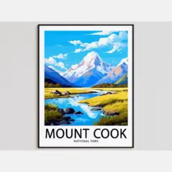 Mount Cook Travel Poster Mount Cook Print National Park Art Print Mount Cook Gift Mount Cook Wall Art Mount Cook Artwork National Park Decor