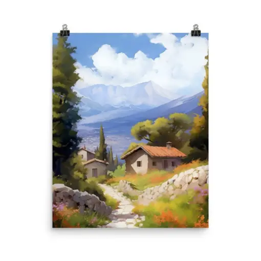 Mount Olympus Watercolor Print | Greece Travel Gift | Mountain Landscape Art | Greek Mountains | Countryside Decor | | Village Art