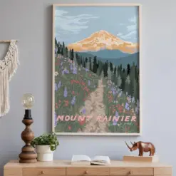 Mount Rainier National Park Washington / Illustrated National Parks Poster / Washington State Pacific Northwest Art Print United States