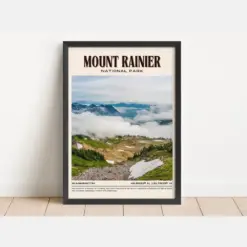 Mount Rainier Park Vintage Wall Art Mount Rainier Poster Framed Canvas Cityscape Artwork Modern Wall Art Print Wall Art Washington