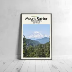 Mount Rainier Poster - Oil Painting Technique | Usa National Park Wall Art | & Printed Travel Prints | Animalistic Home Decor