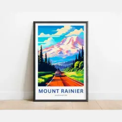 Mount Rainier Travel Print - Mount Rainier Poster National Park Wall Art Framed Present Gift Washington States Present