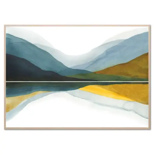 Mountain Lake Art Print Tail Mountains Abstract Watercolor Painting Minimalist Autumn Landscape Wall Art Pacific Scenery By