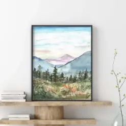 Mountain Landscape Art Print Watercolor Print Abstract Nature Print Boho Home Decor