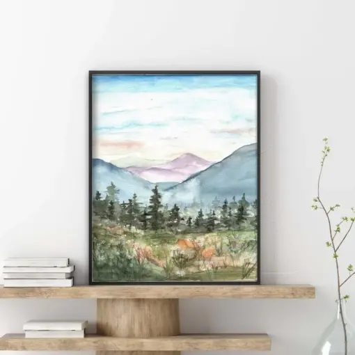 Mountain Landscape Art Print Watercolor Print Abstract Nature Print Boho Home Decor