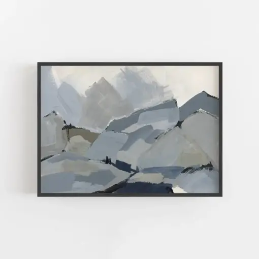 Mountain Landscape Painting Neutral Gray Lodge Ski House Decor Muted Wall Art | Up The Mountain - Art Print Or Canvas