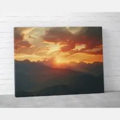 Mountain Range Sunset Landscape Canvas - Mountain Range Art - Mountain View Decor - Nature Landscape Wall Art - Free Shipping