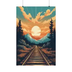 Mountain Sunset And Train Track View Matte Vertical Posters