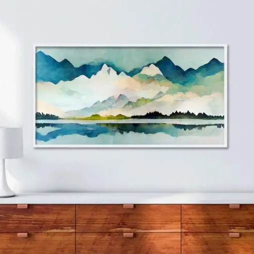 Mountain Wall Art Large Wall Art Framed Watercolor Painting Panoramic Mountain Print Modern Landscape Art Original Art