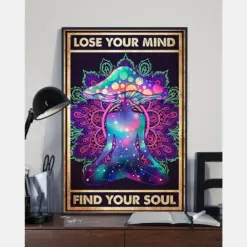 Mushroom Yoga Girl Poster Lose Your Mind Find Your Soul Galaxy Vintage Room Home Decor Wall Art Gifts Idea