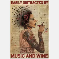 Music Easily Distracted By Music And Wine Vintage Retro