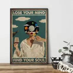 Music Vintage Poster Lose Your Mind Find Your Soul Vintage Print Girl With Wine Art Music Gift Idea , Music Wall Art Music Gift