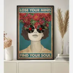 Music Vintage Poster Lose Your Mind Find Your Soul Vintage Print Vinyl Head Print Music Gift Idea , Music Wall Art