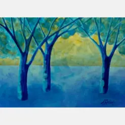 Mystical Blue Forest Surreal Landscape Painting Home Decor Mystical Painting Blue Forest Painting