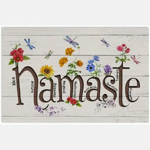 Namaste Yoga Meditation Quote Proud Text Art Flower Dragonfly