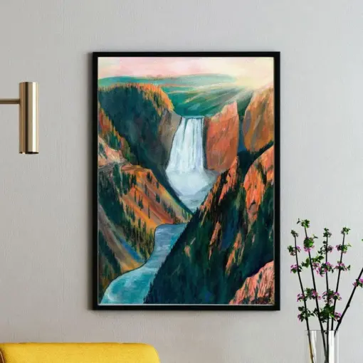 National Park Poster Yellowstone Print Waterfall Douche Painting Travel Wall Art