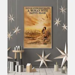 Native American Canvas Prints Never Underestimate A Woman With Native Blood Vintage Wall Art Gifts Vintage Home Wall Decor Canvas