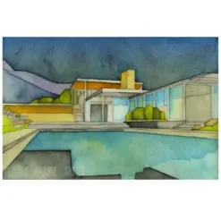 Neutral Kaufmans Palm Springs California Watercolor Art Print Architecture Famous Homes Iconic Houses Architecture Mid Century Modern